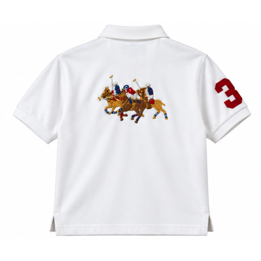 Ralph Lauren White Pique Polo with Triple Pony Detail