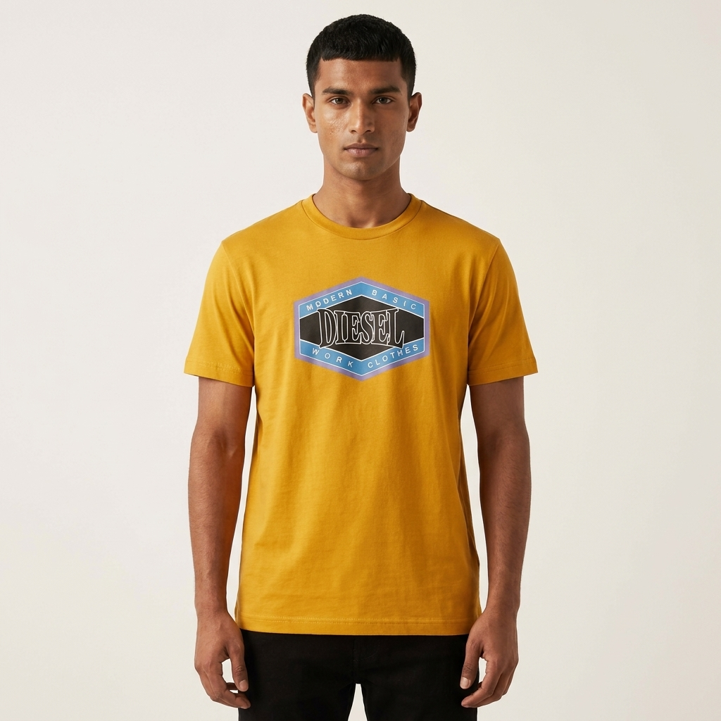 Yellow Diesel DTF print t-shirt styled look