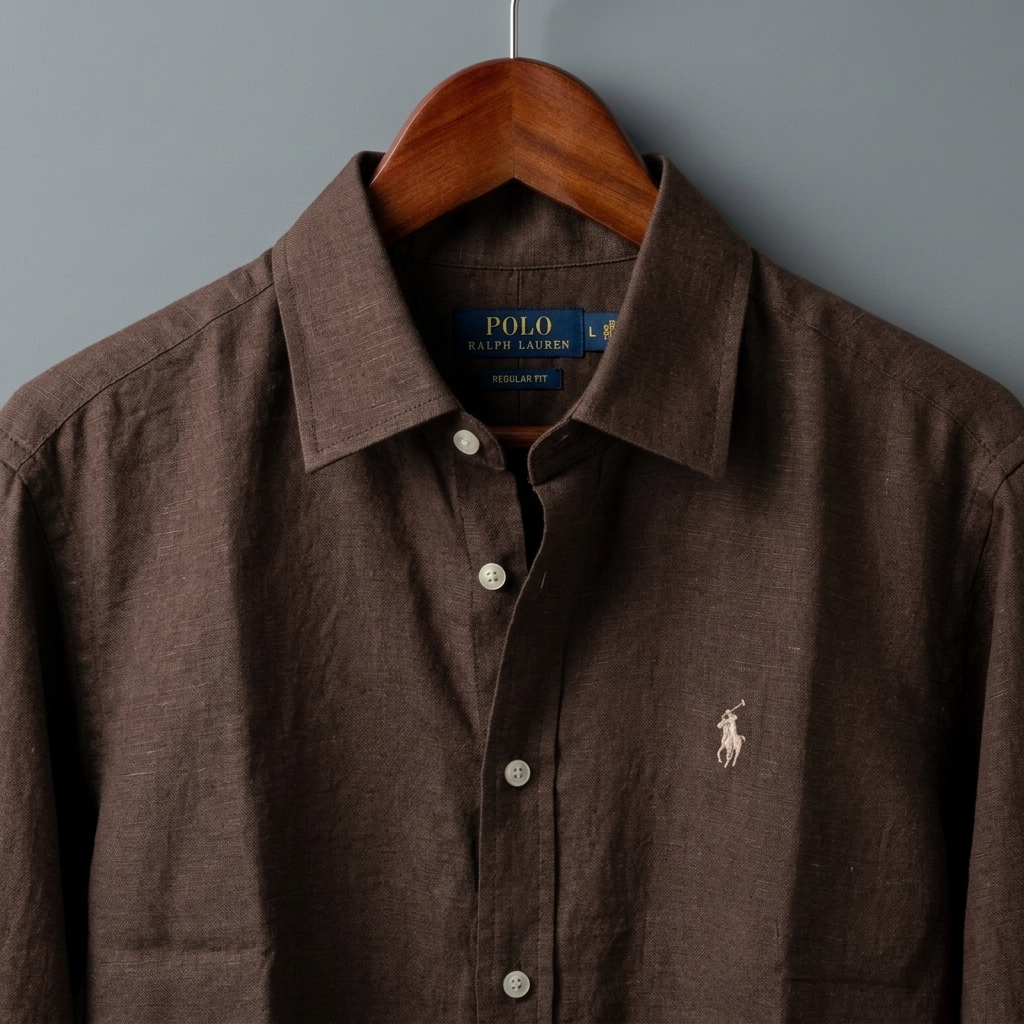 Men’s 100% French Linen Shirt - Classic Brown