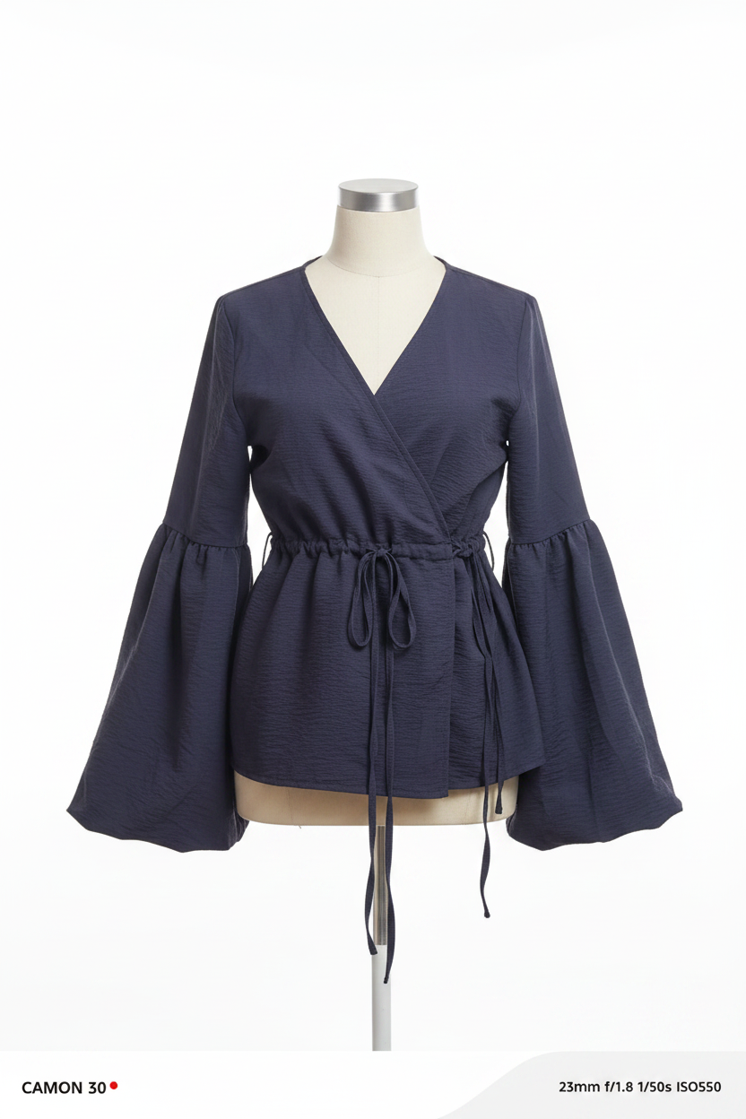 Navy Blue Wrap Blouse