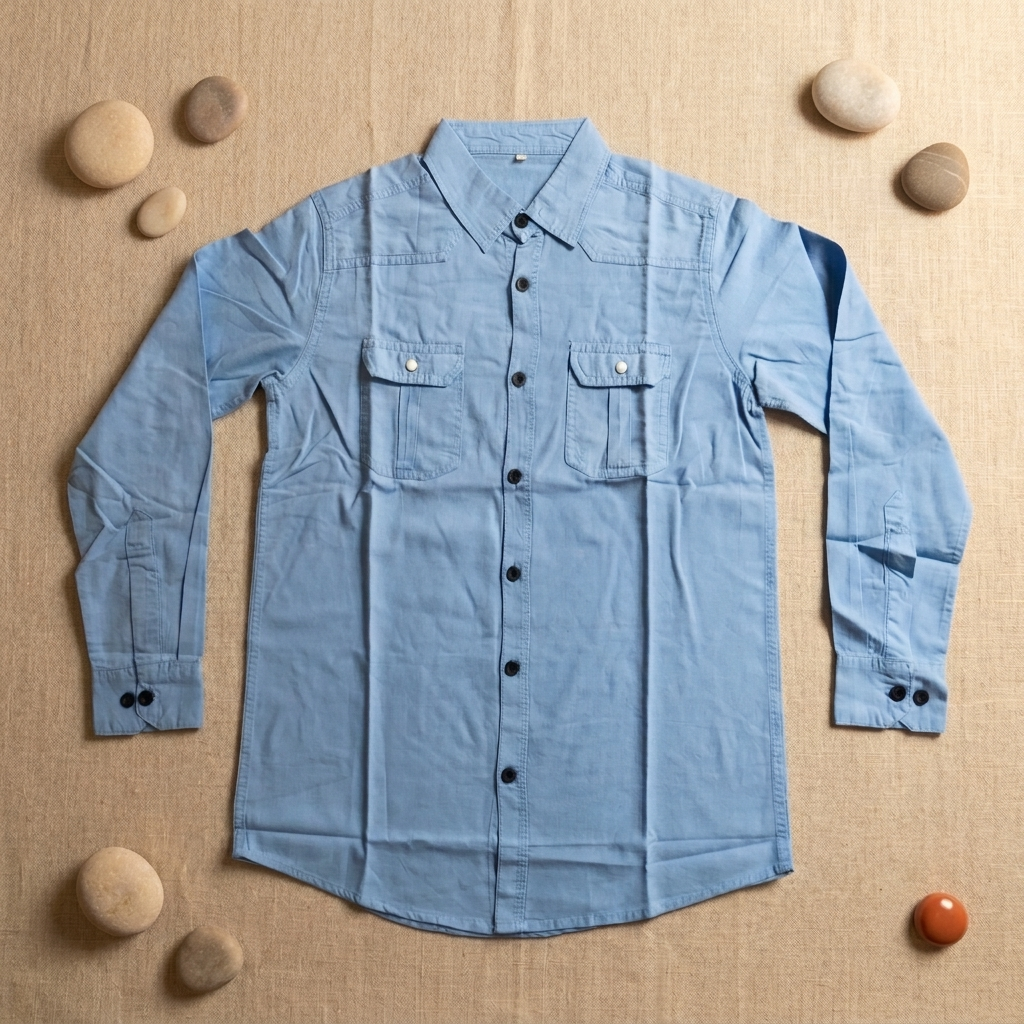 Premium periwinkle blue men's shirt with twin chest pockets