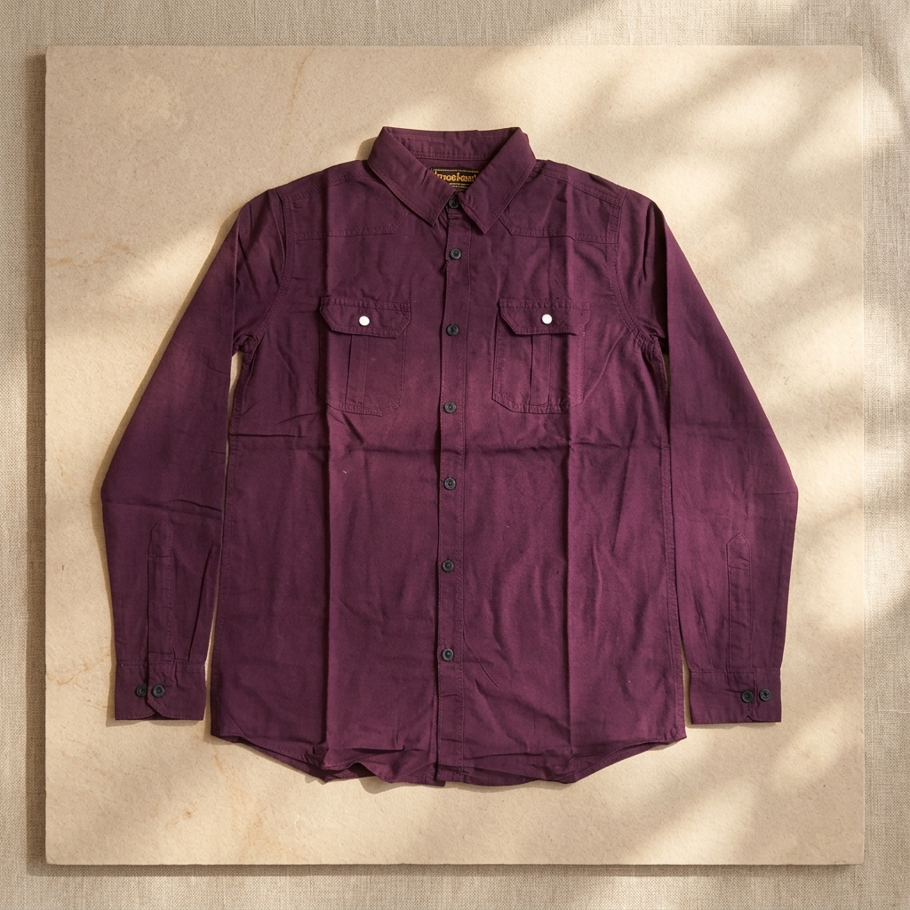 Front view of maroon long-sleeve Oxford cotton men's shirt