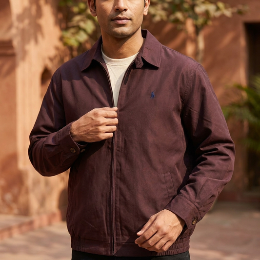 Brown Ralph Lauren men's jacket laid flat