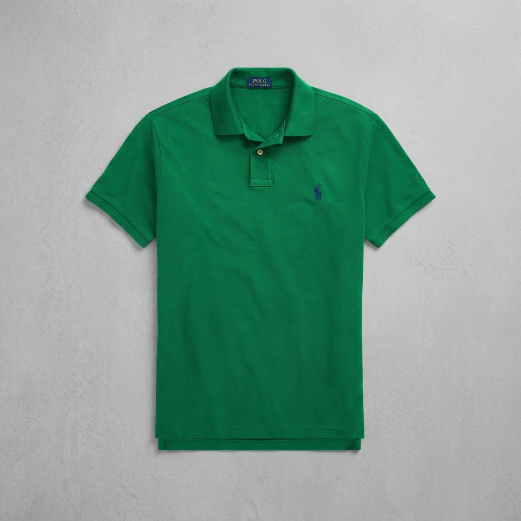 Model wearing a Billiard Ralph Lauren polo shirt at a table