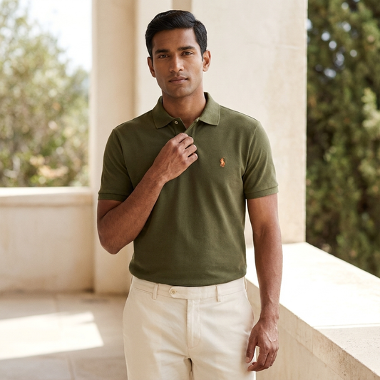 Back view of a Canopy Olive Ralph Lauren polo shirt