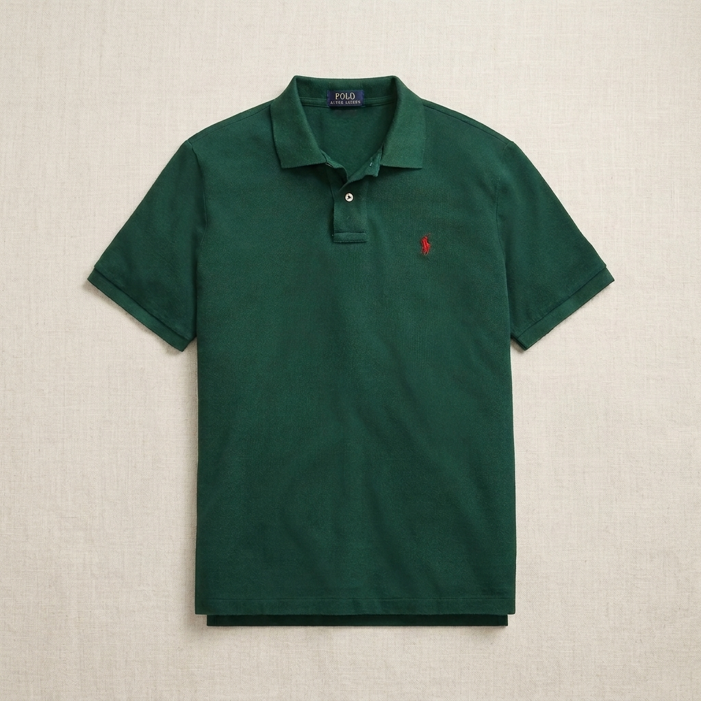Side view of a College Green Ralph Lauren polo shirt
