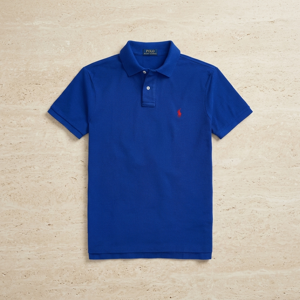 Model wearing a Royal Heritage Ralph Lauren polo shirt outdoors