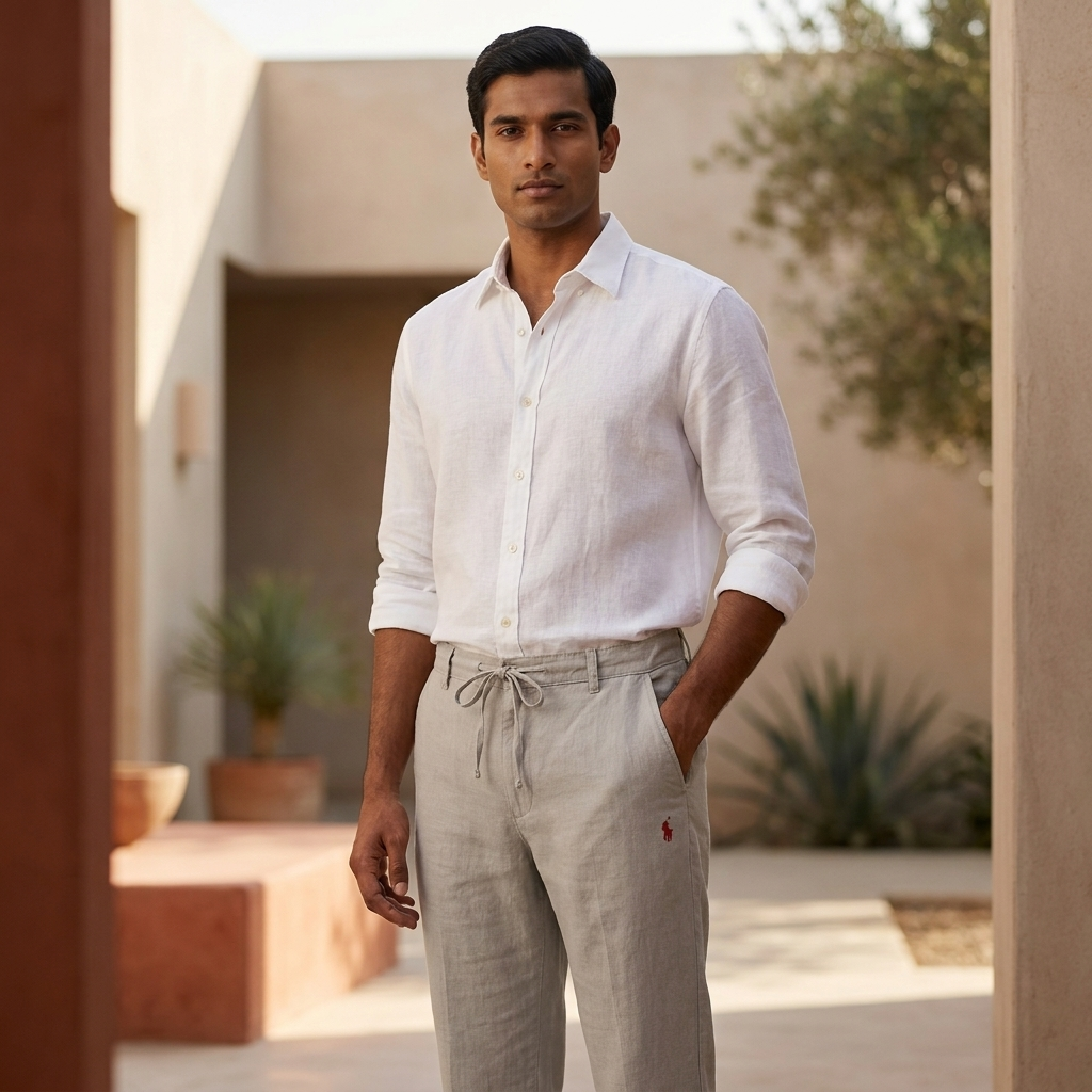 Rear view of light silver Remi cotton relaxed fit trousers