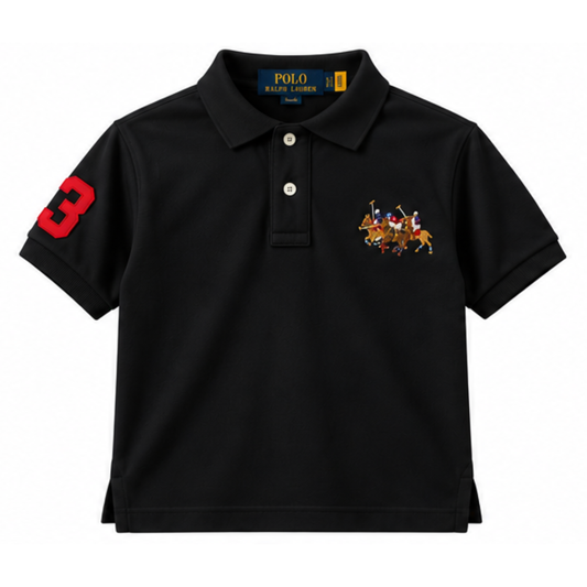 Ralph Lauren Black Pique Polo with Triple Pony Detail