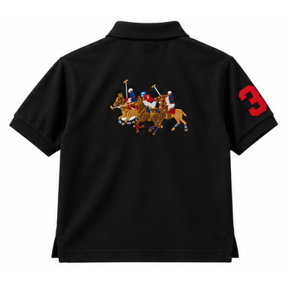 Ralph Lauren Black Pique Polo with Triple Pony Detail