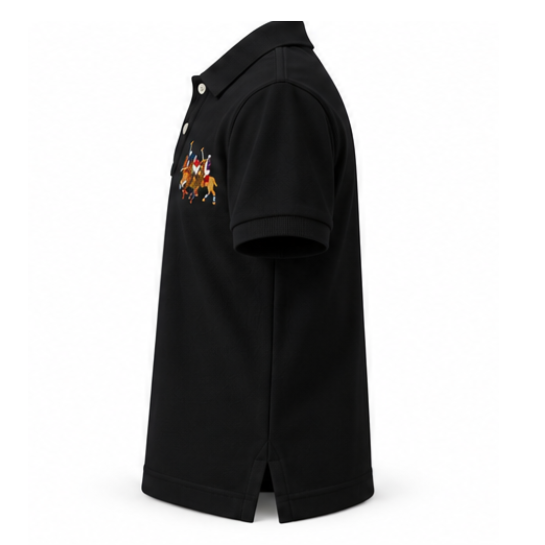Ralph Lauren Black Pique Polo with Triple Pony Detail