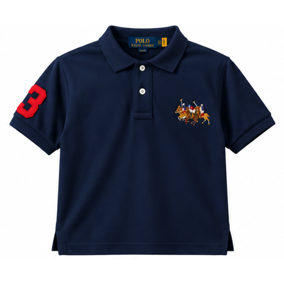 Ralph Lauren Navy Pique Polo with Triple Pony Detail