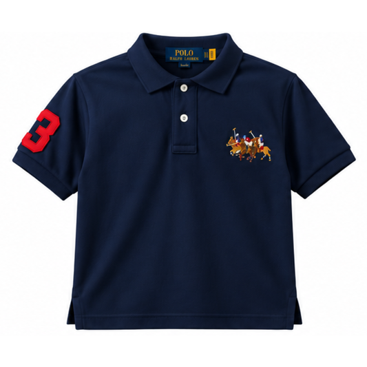 Ralph Lauren Navy Pique Polo with Triple Pony Detail