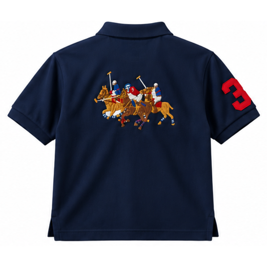 Ralph Lauren Navy Pique Polo with Triple Pony Detail