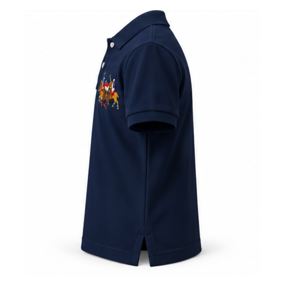 Ralph Lauren Navy Pique Polo with Triple Pony Detail