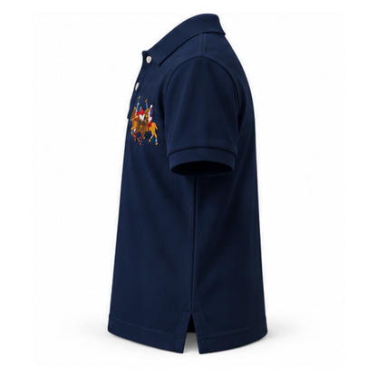 Ralph Lauren Navy Pique Polo with Triple Pony Detail