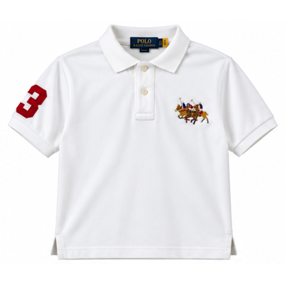 Ralph Lauren White Pique Polo with Triple Pony Detail