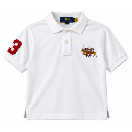 Ralph Lauren White Pique Polo with Triple Pony Detail
