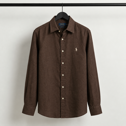 Men’s 100% French Linen Shirt - Classic Brown