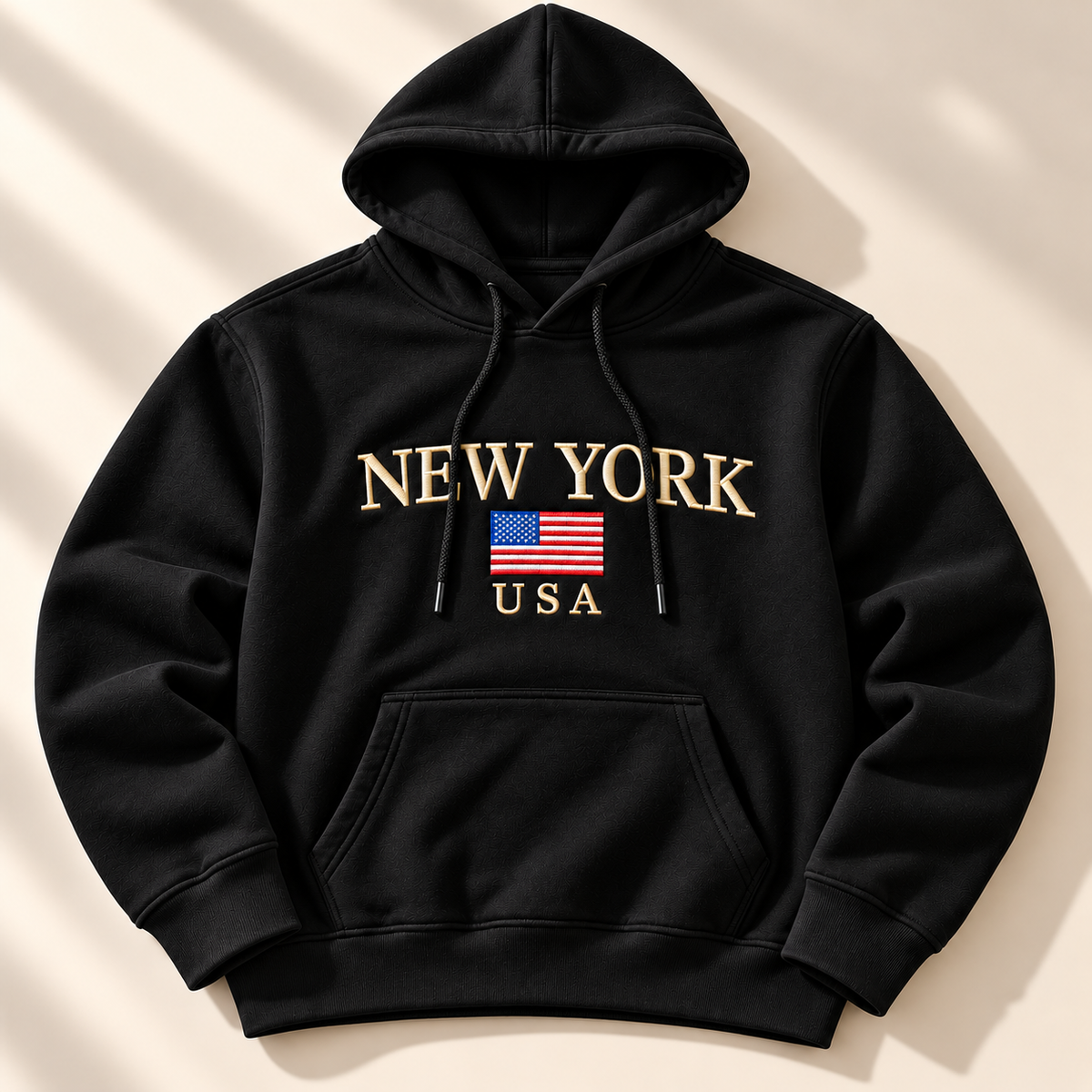 Men’s New York Embroidered Cotton Fleece Hoodie - Black