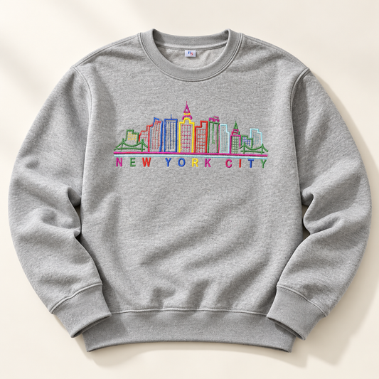 Men’s New York City Skyline Embroidered Cotton Fleece Sweatshirt - Grey
