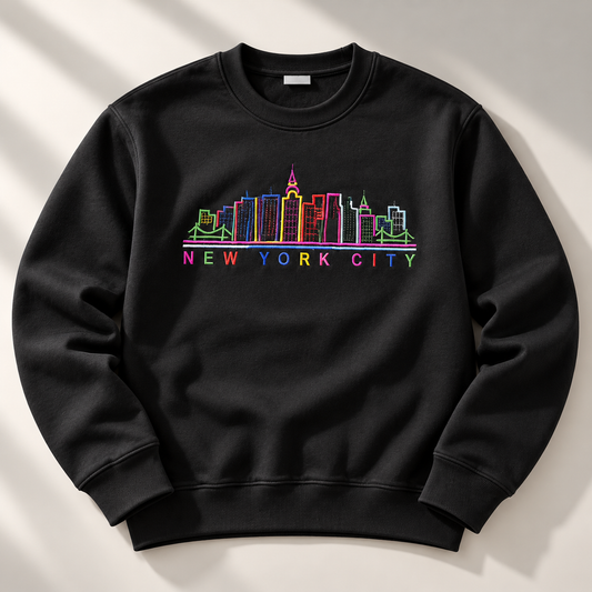 Men’s New York City Skyline Embroidered Cotton Fleece Sweatshirt - Black