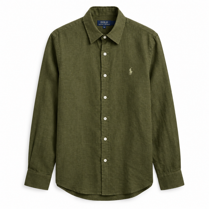 Men’s 100% French Linen Shirt - Classic Olive