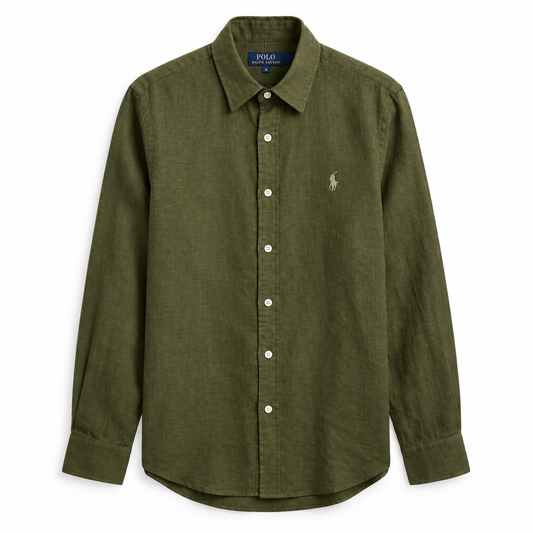 Men’s 100% French Linen Shirt - Classic Olive