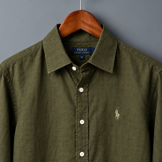 Men’s 100% French Linen Shirt - Classic Olive