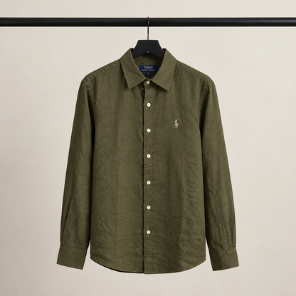 Men’s 100% French Linen Shirt - Classic Olive