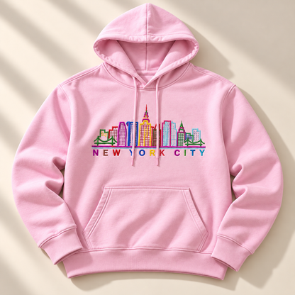 Men’s New York City Embroidered Cotton Fleece Hoodie - Pink