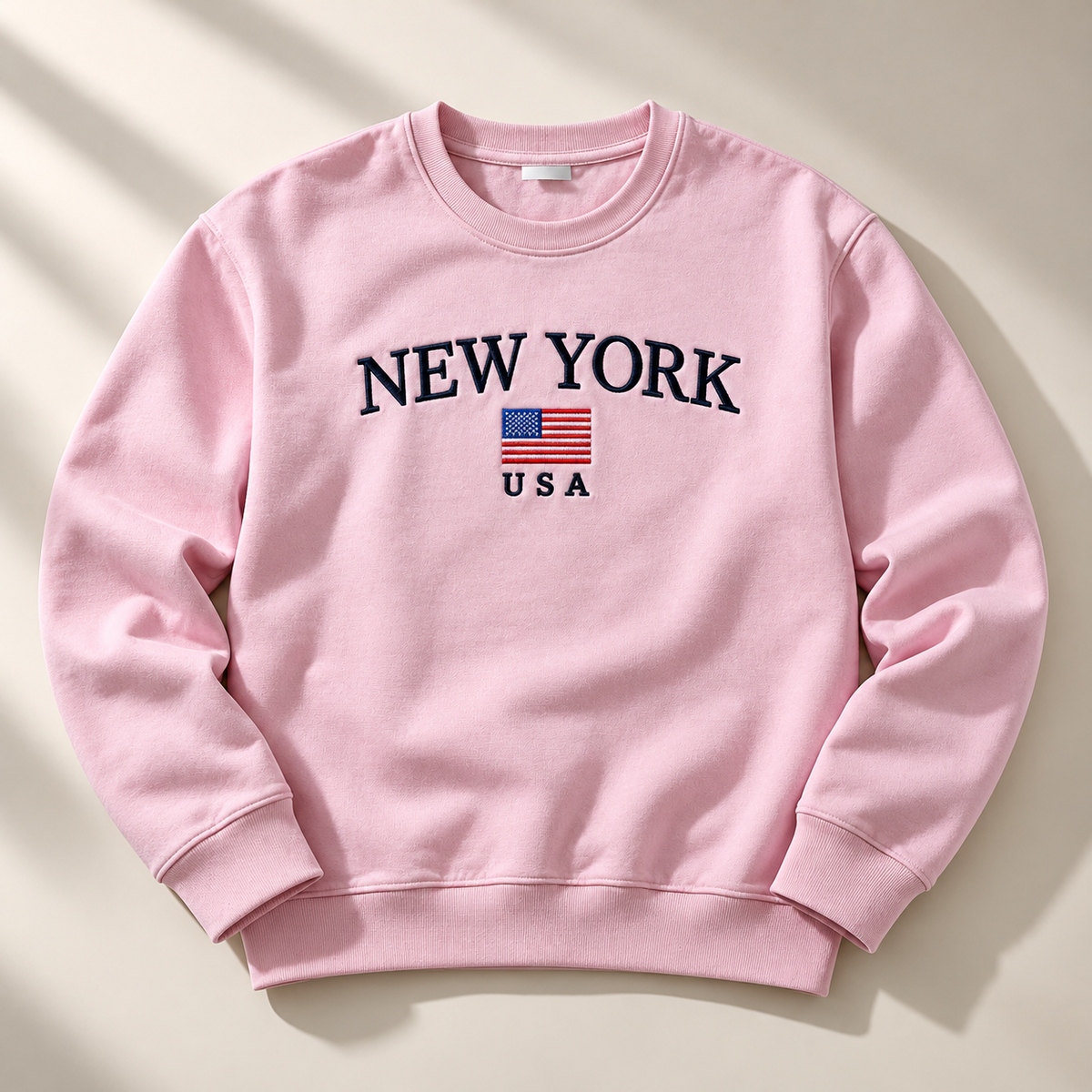 Men’s New York USA Embroidered Cotton Fleece Sweatshirt - Pink