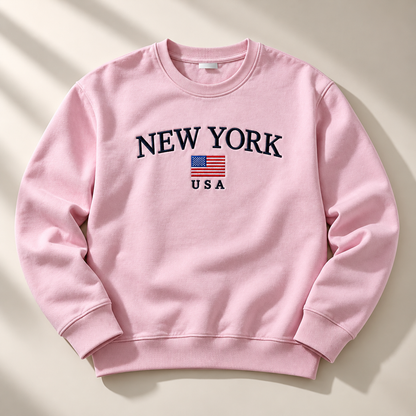 Men’s New York USA Embroidered Cotton Fleece Sweatshirt - Pink