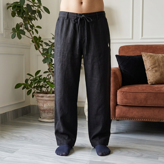 100% Remi Cotton Relaxed Fit Black Trousers
