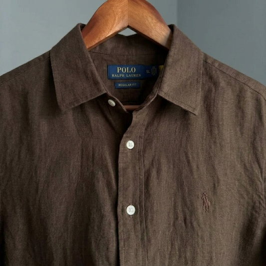 Men’s 100% French Linen Shirt - Classic Brown