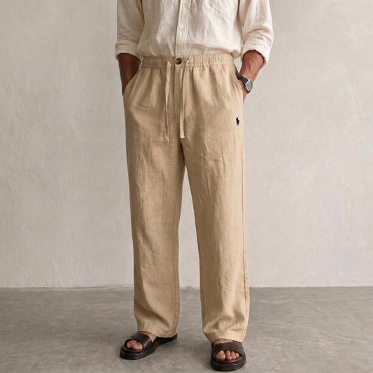 100% Remi Cotton Relaxed Fit Light Brown Trousers