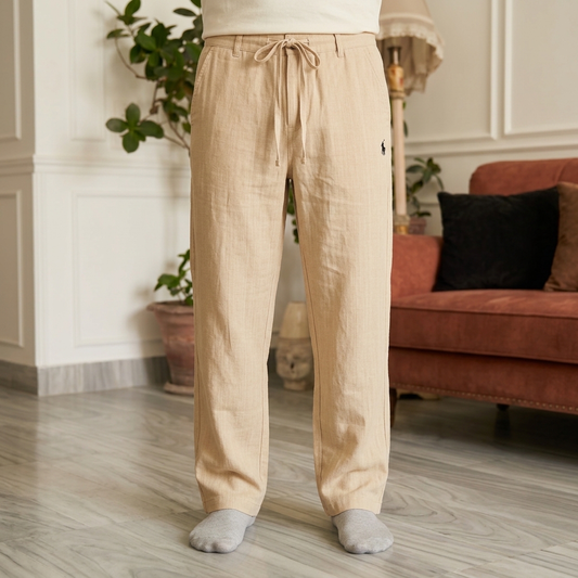 100% Remi Cotton Relaxed Fit Light Brown Trousers