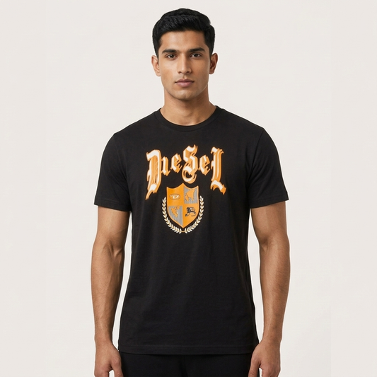 Black Diesel embossed print t-shirt flat lay