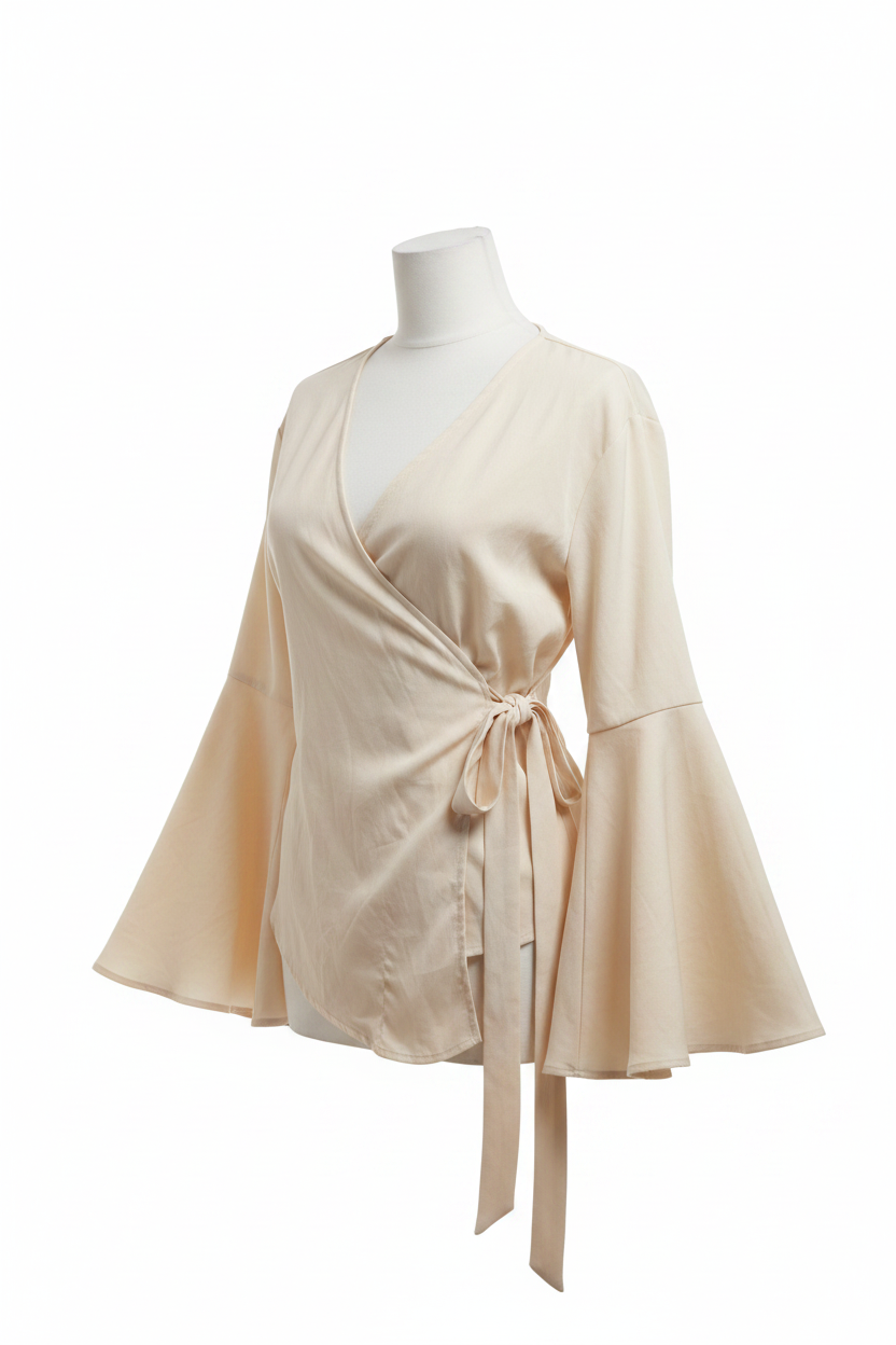 Cream Bell Sleeve Wrap Blouse