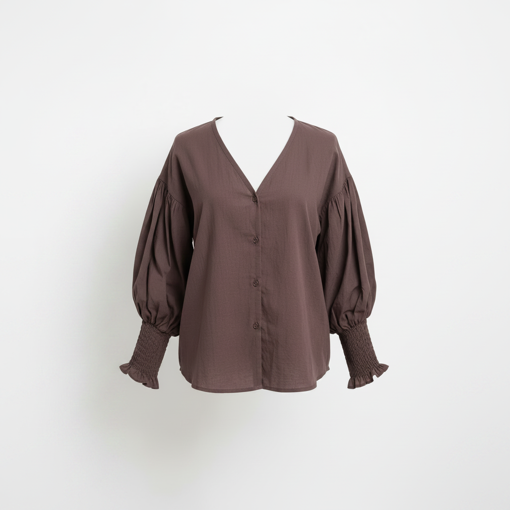 Mauve Puff Sleeve Button Blouse