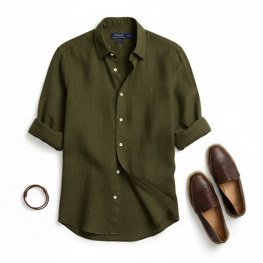 Olive Green Linen Shirt