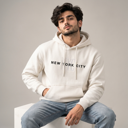 Men’s New York City Embroidered Cotton Fleece Hoodie - White