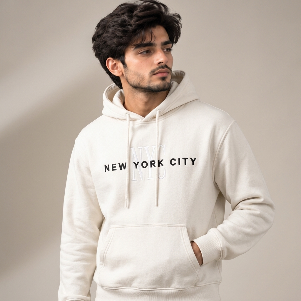 Men’s New York City Embroidered Cotton Fleece Hoodie - White