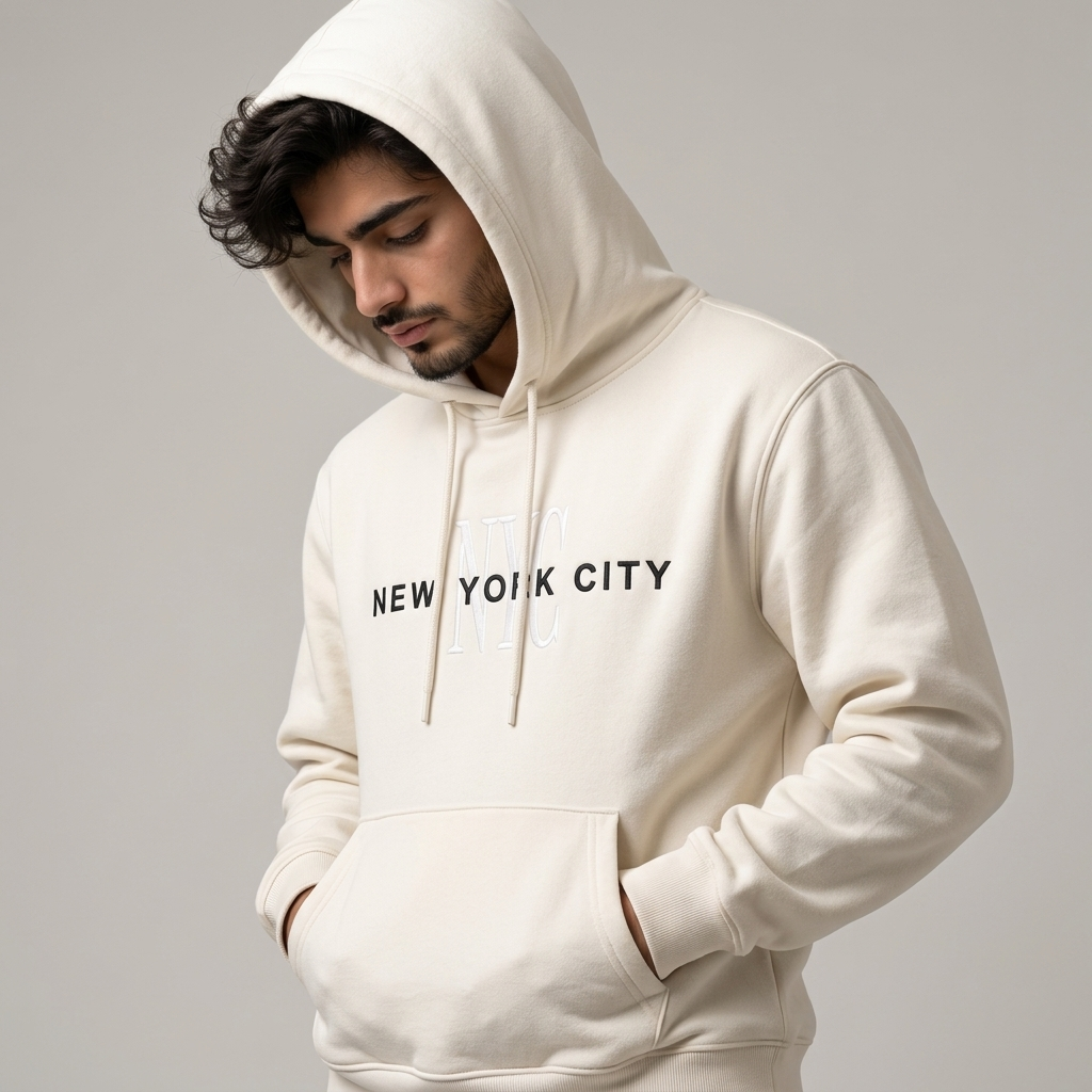 Men’s New York City Embroidered Cotton Fleece Hoodie - White