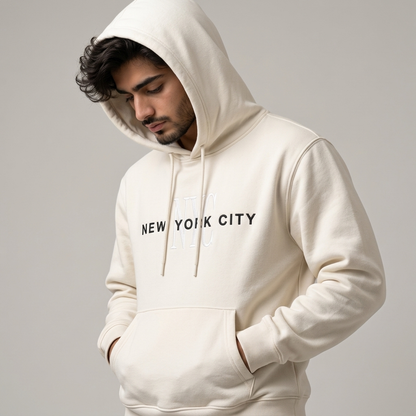 Men’s New York City Embroidered Cotton Fleece Hoodie - White