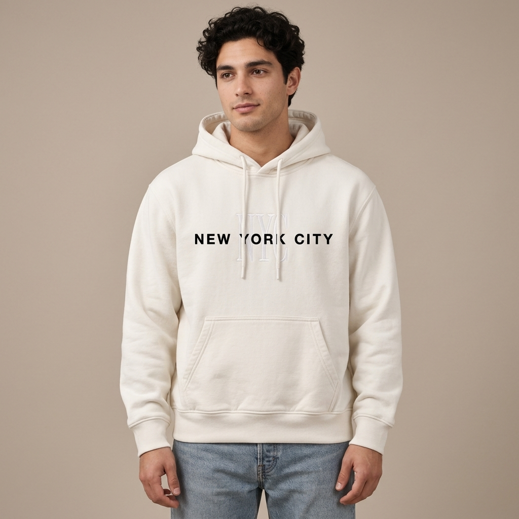 Men’s New York City Embroidered Cotton Fleece Hoodie - White