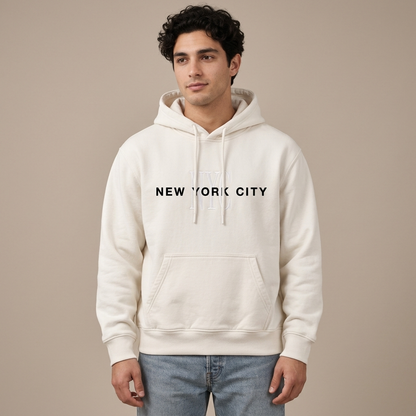Men’s New York City Embroidered Cotton Fleece Hoodie - White