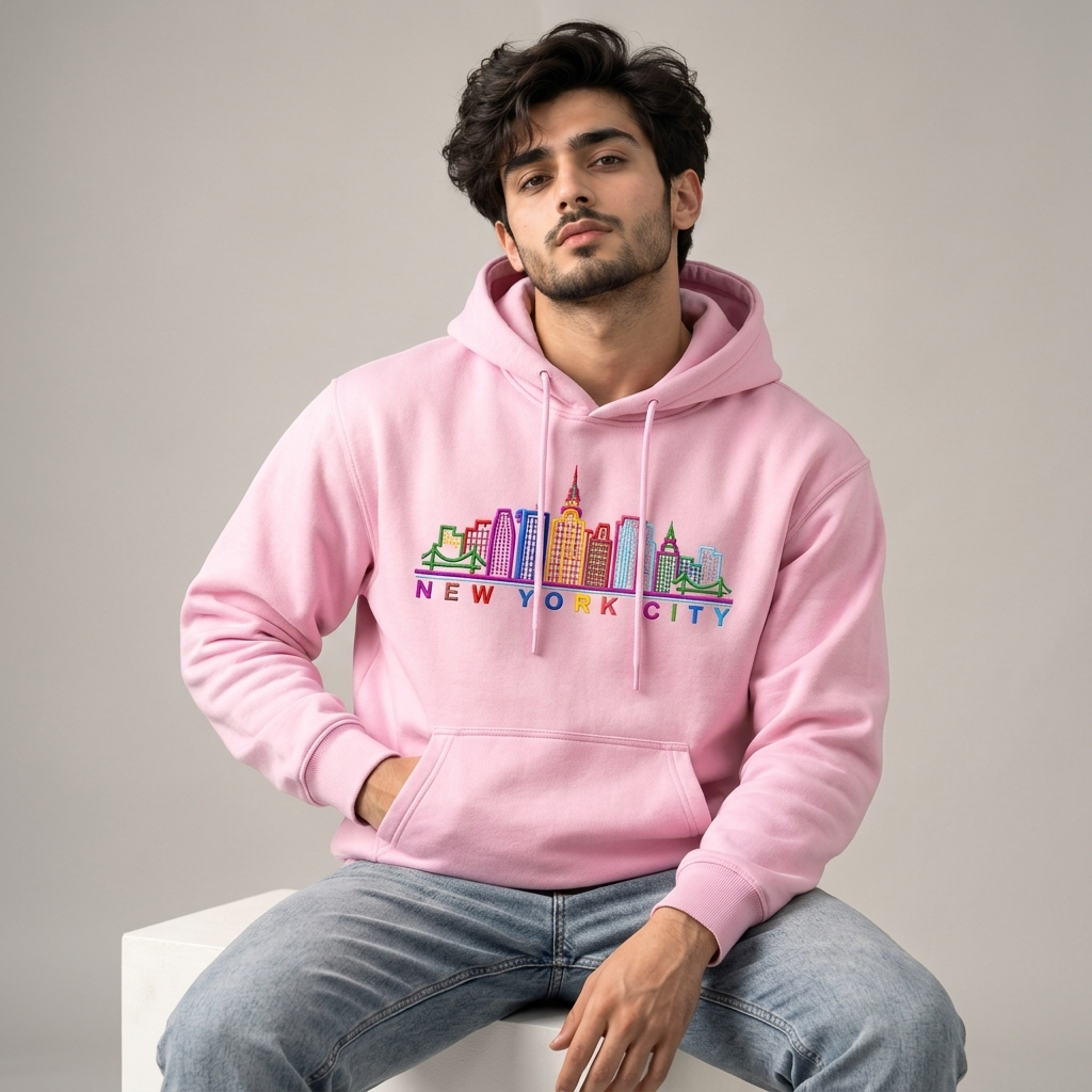 Men’s New York City Embroidered Cotton Fleece Hoodie - Pink