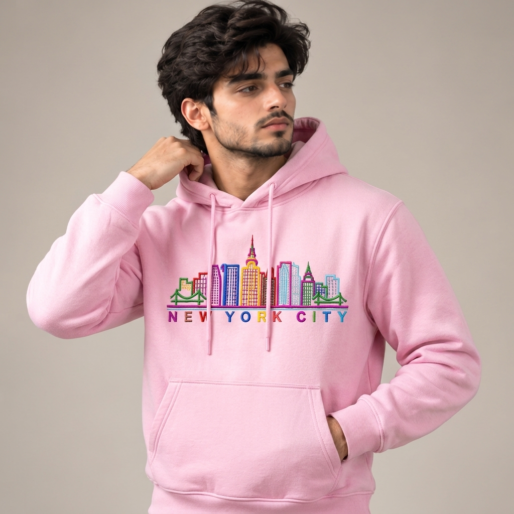 Men’s New York City Embroidered Cotton Fleece Hoodie - Pink
