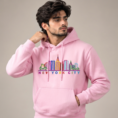 Men’s New York City Embroidered Cotton Fleece Hoodie - Pink